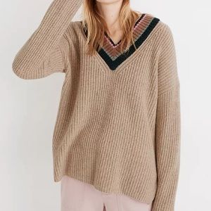 Madewell Varsity Stripe V Neck Sweater
